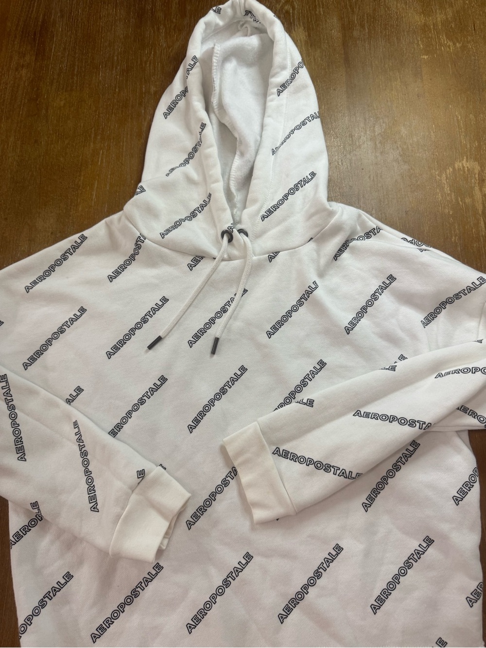Aeropostale White Hoodie with Black Logo Allover Print